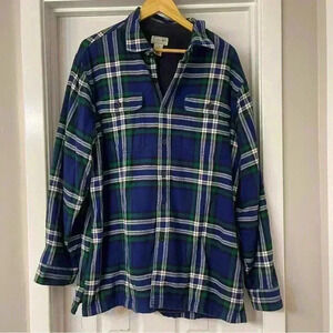 LL Bean Mens Extra Tall Fleece Lined Flannel Blue Plaid Long Sleeve Shirt